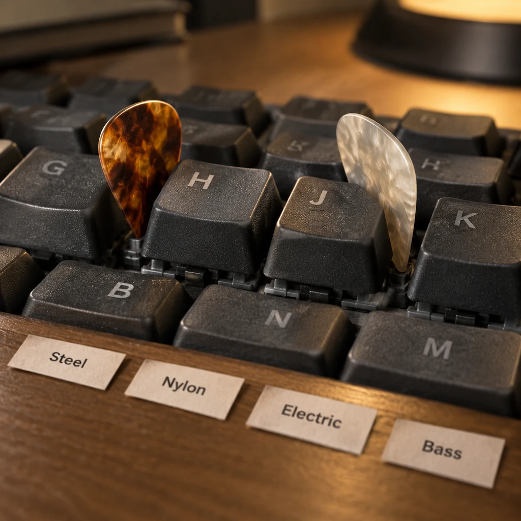 QWERTY 键盘被改造成右手指拨扫弦、左手切和弦的演奏界面