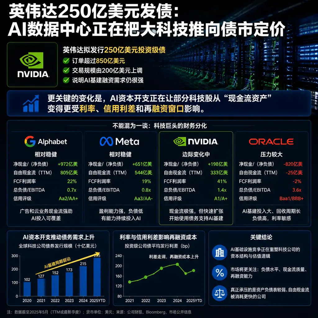 英伟达250亿美元发债：AI数据中心正在把大科技推向债市定价
