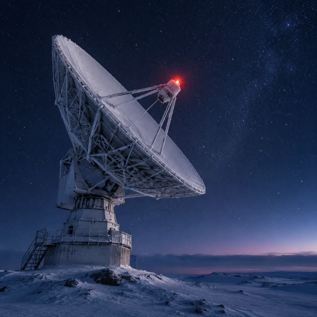 极地测控天线正对极夜长空，静候入轨卫星的首个下行信号