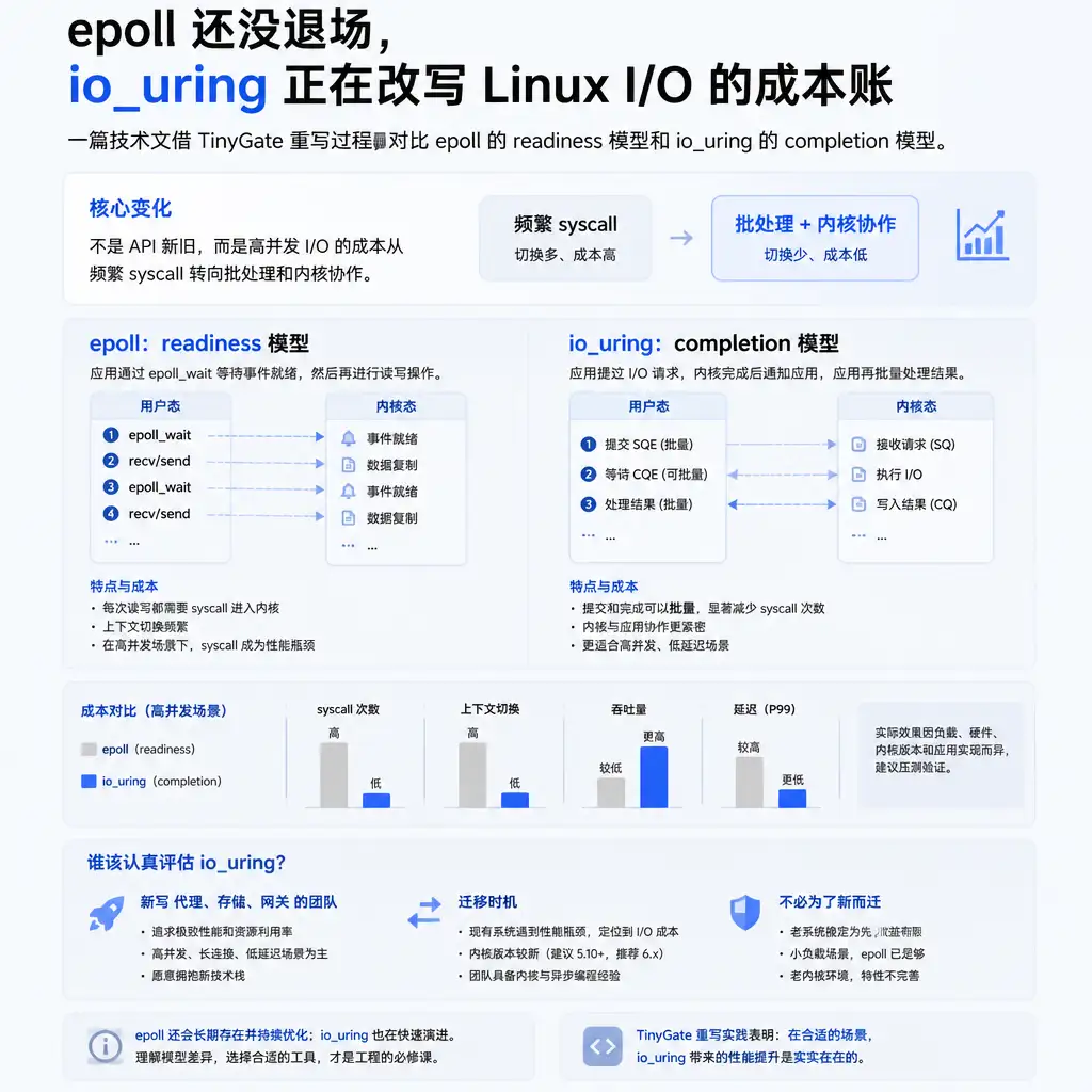 epoll 还没退场，但 io_uring 正在改写 Linux I/O 的成本账