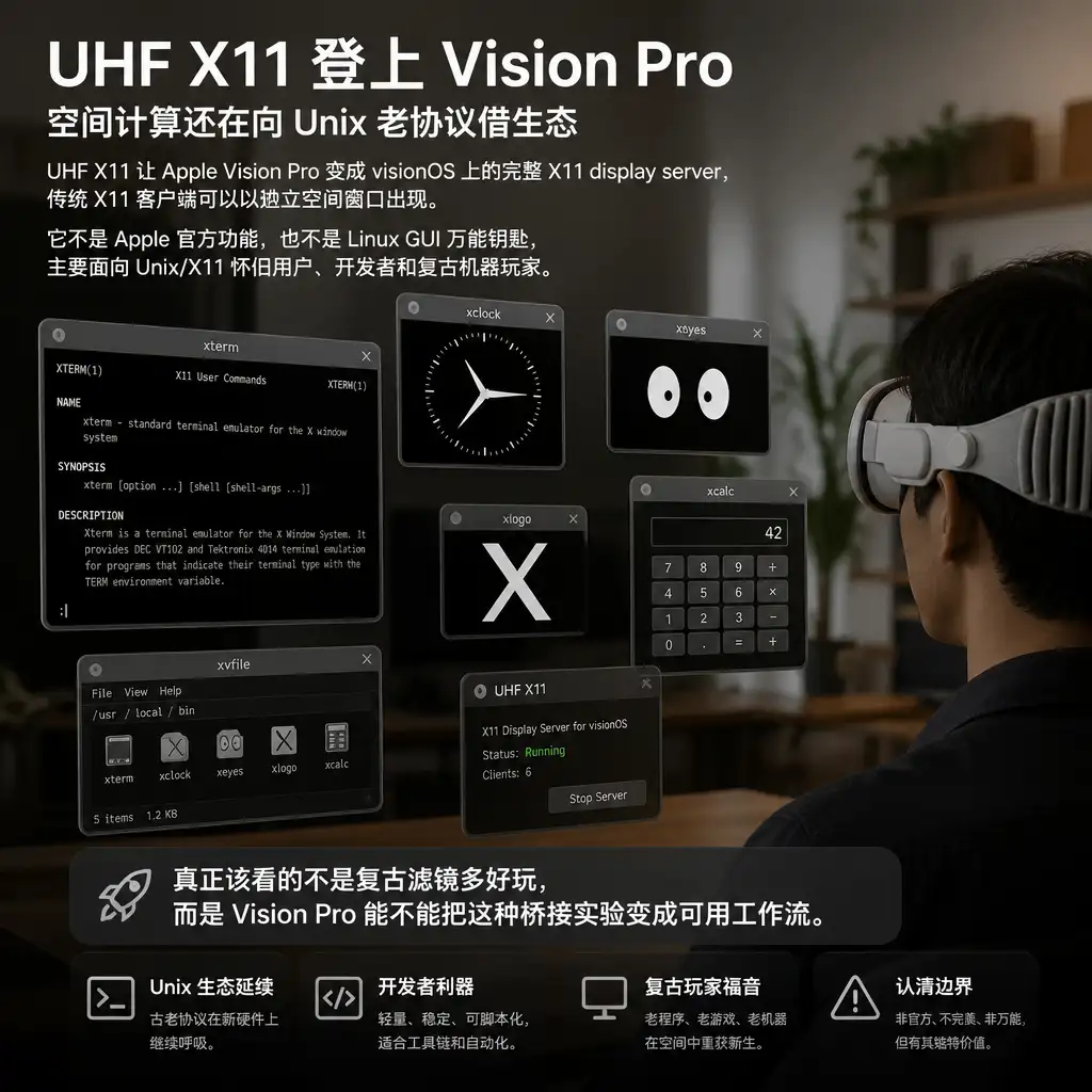 UHF X11 登上 Vision Pro：空间计算还在向 Unix 老协议借生态