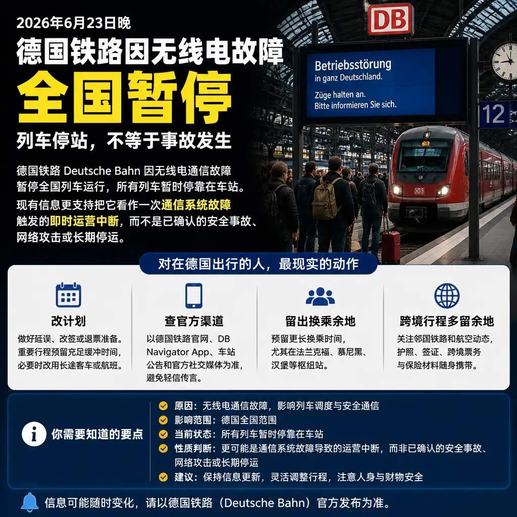德国铁路因无线电故障全国暂停：列车停站，不等于事故发生