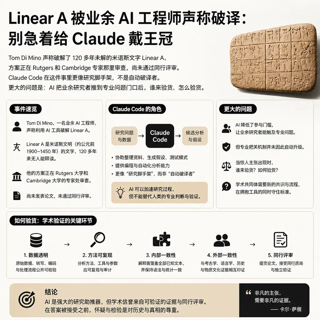 Linear A 被业余 AI 工程师声称破译：别急着给 Claude 戴王冠