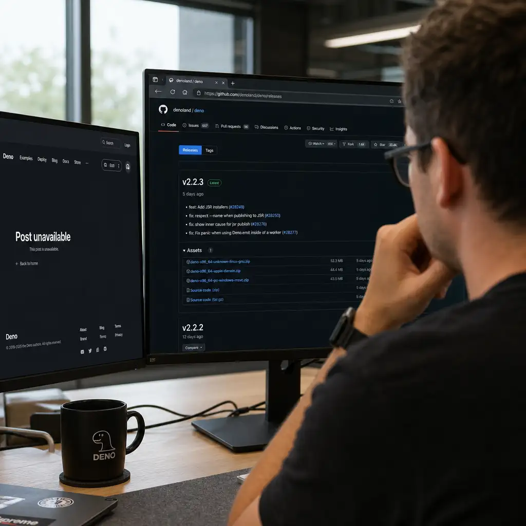 Deno 2.8 官网发布文未上线：现在能信的只有 GitHub Releases