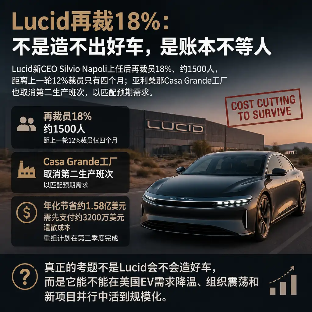 Lucid再裁18%：不是造不出好车，是账本不等人