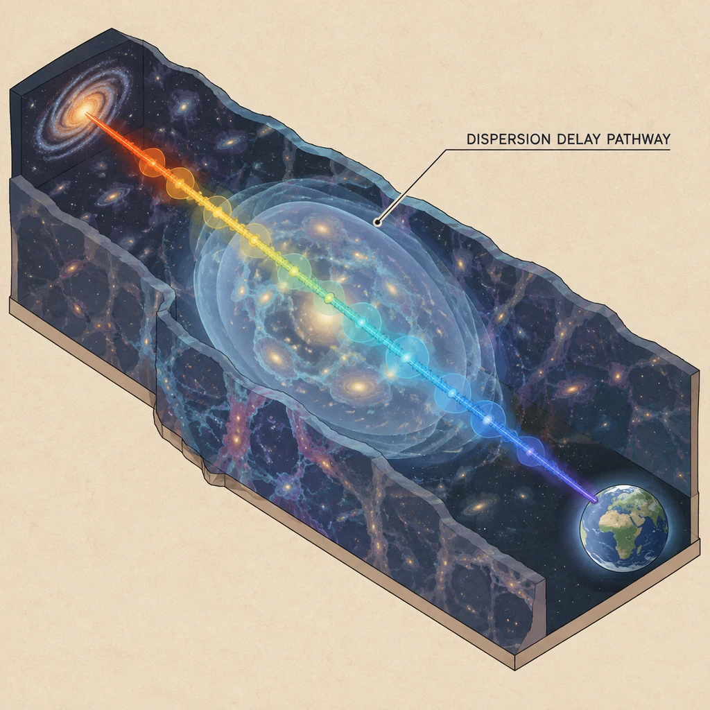 射电脉冲穿透星系团等离子体晕时产生额外色散延迟(剖面示意)