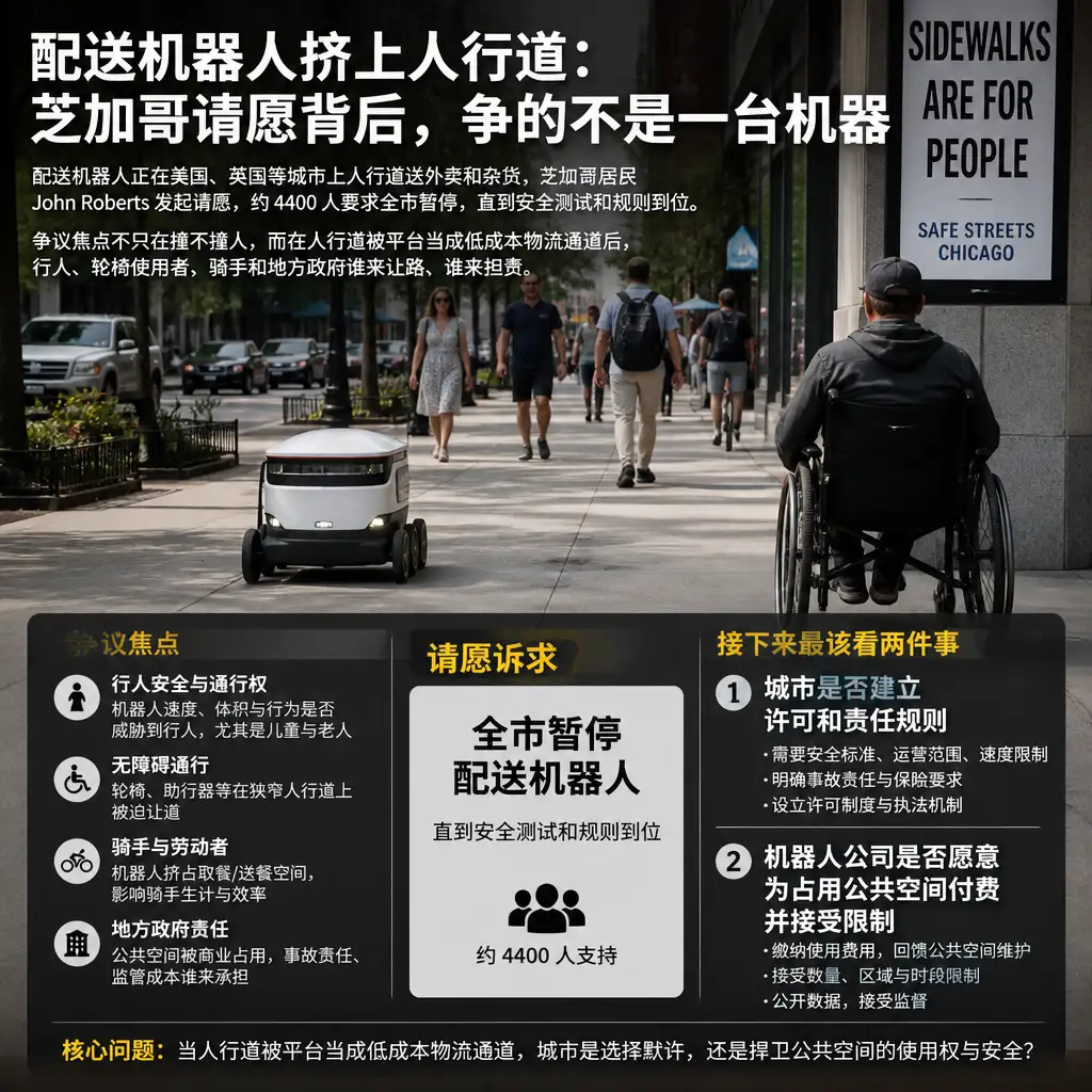配送机器人挤上人行道：芝加哥请愿背后，争的不是一台机器