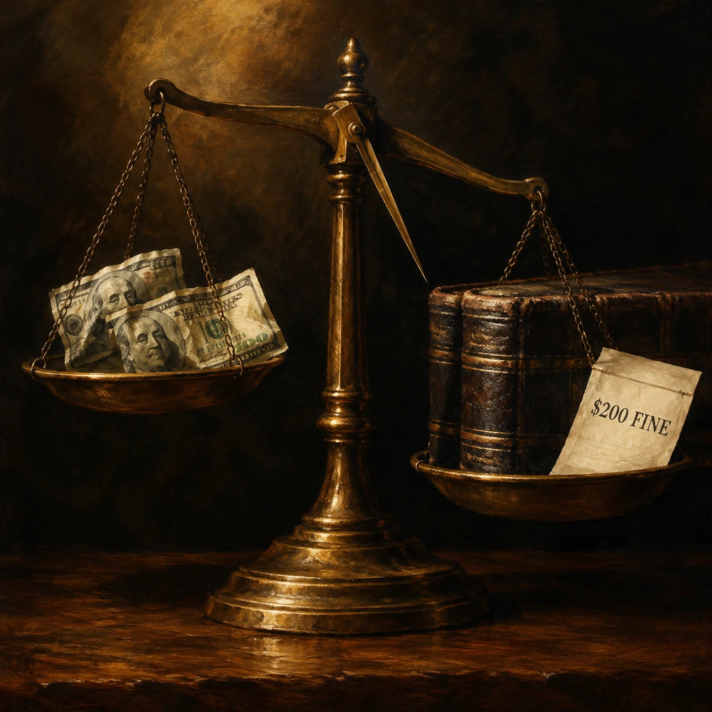 两百美元轻罚象征性确认违规,司法并未采纳从重指控(示意图)